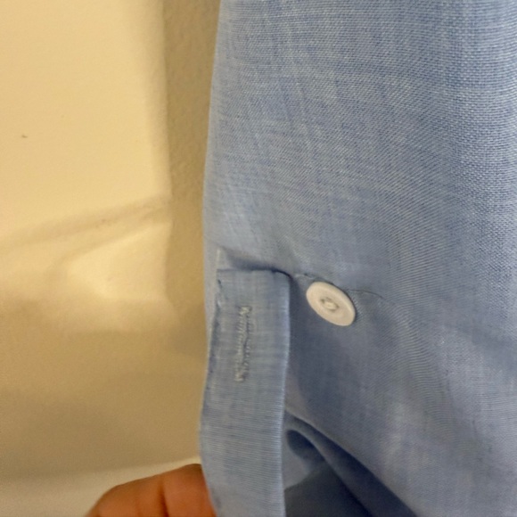 Chambray tunic top white 3D floral pattern on the tasseled V neck crop sleeve 5X - Picture 3 of 8